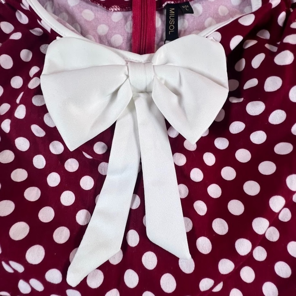 Red White Polka Dot Retro Pin Up Dress Fit Flare Bow Size Large NWT MIUSOL - Picture 5 of 11